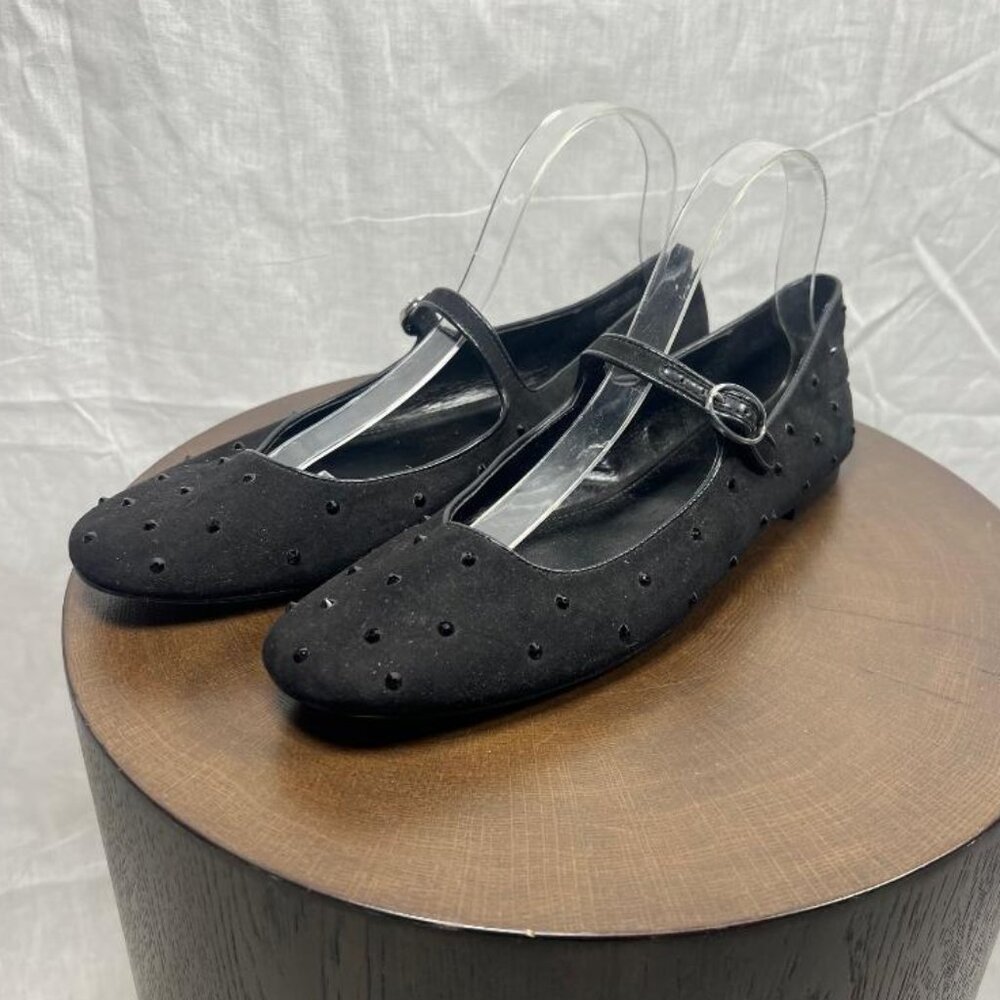 J. Crew Rhinestone Suede Mary Jane Flats in Black - Size 10.5